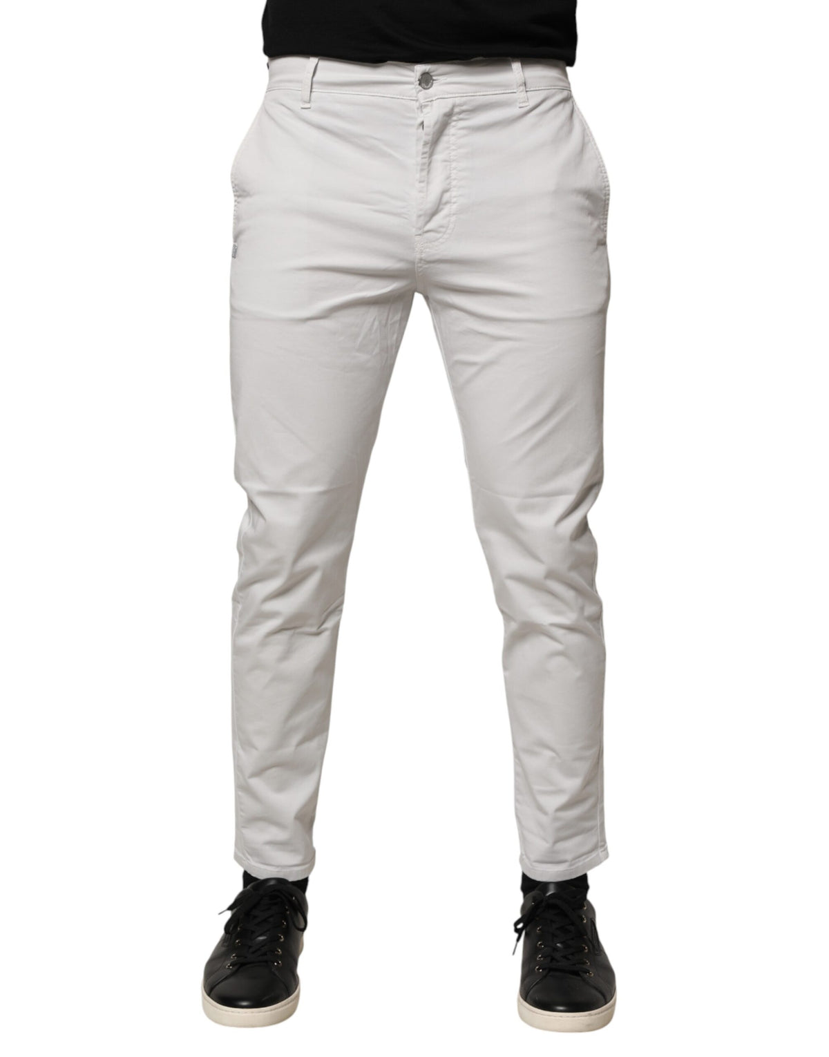 Daniele Alessandrini White Cotton Mid Waist Skinny Men Denim Jeans