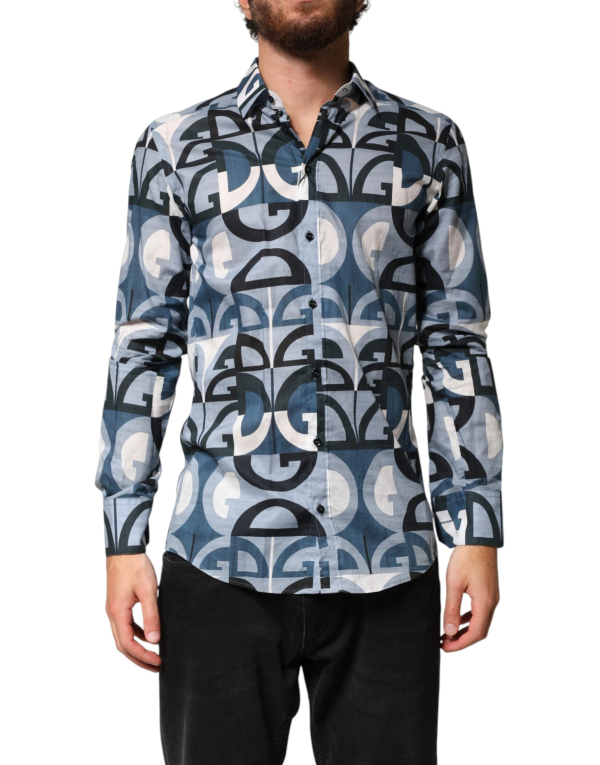 Dolce & Gabbana Blue MARTINI Long Sleeves Casual Logo Shirt