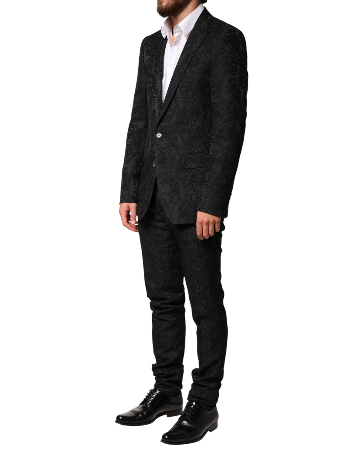 Dolce & Gabbana Black Brocade Single Breasted 2 Piece Suit