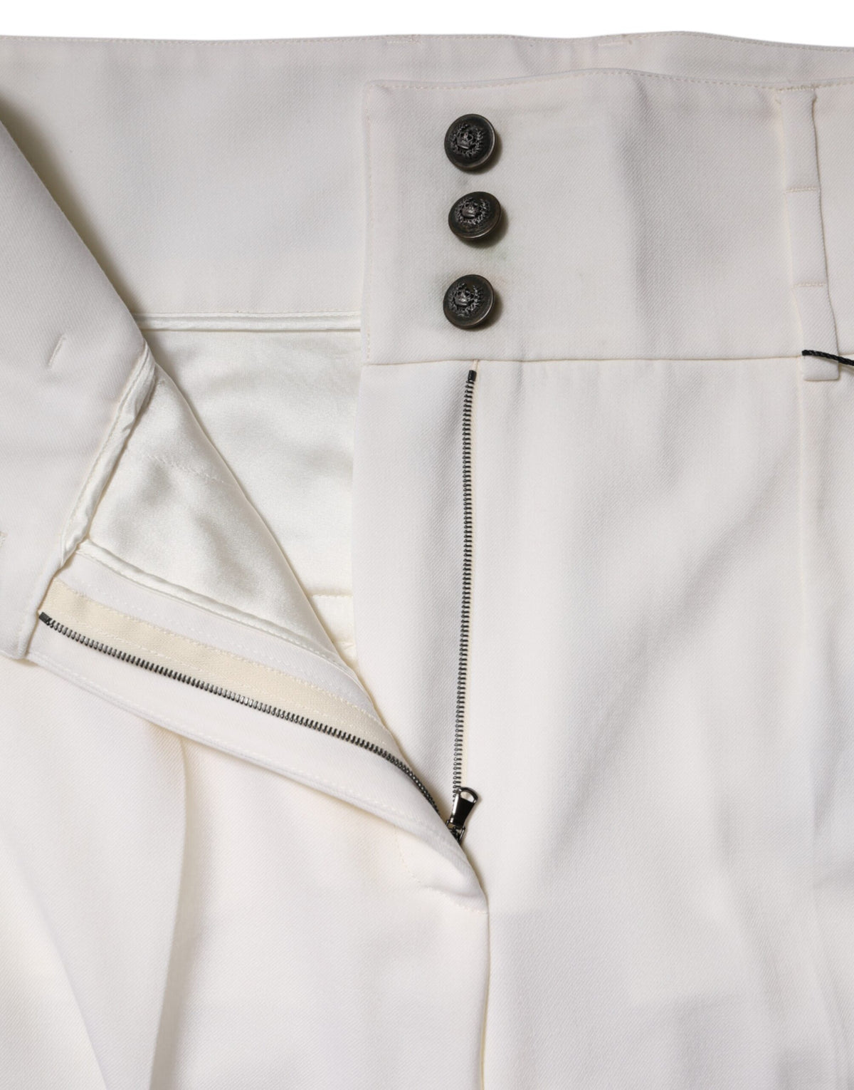 Dolce & Gabbana White Wool High Waist Tapered Trouser Pants