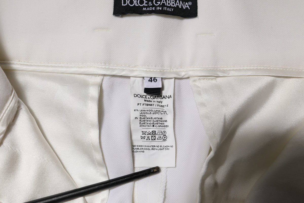 Dolce & Gabbana White Wool High Waist Tapered Trouser Pants
