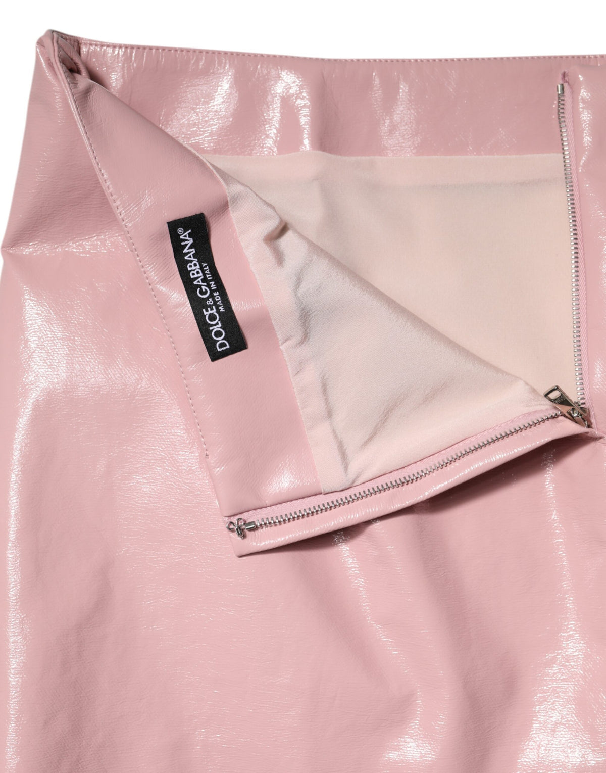 Dolce & Gabbana Glossy Pink Cotton High Waist Mini Skirt