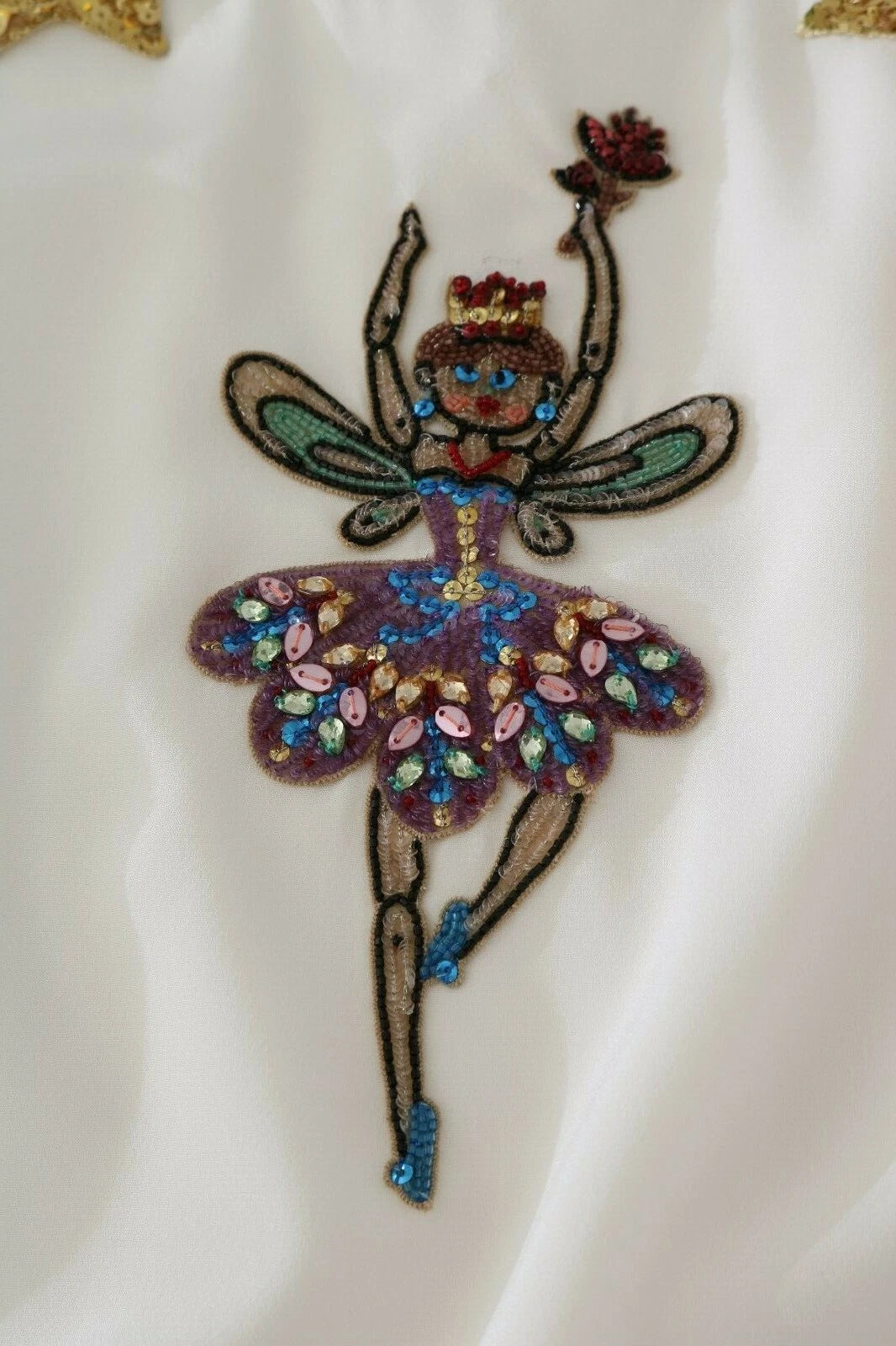 Dolce & Gabbana White Embellished Crystal Sequin Fairy  Top