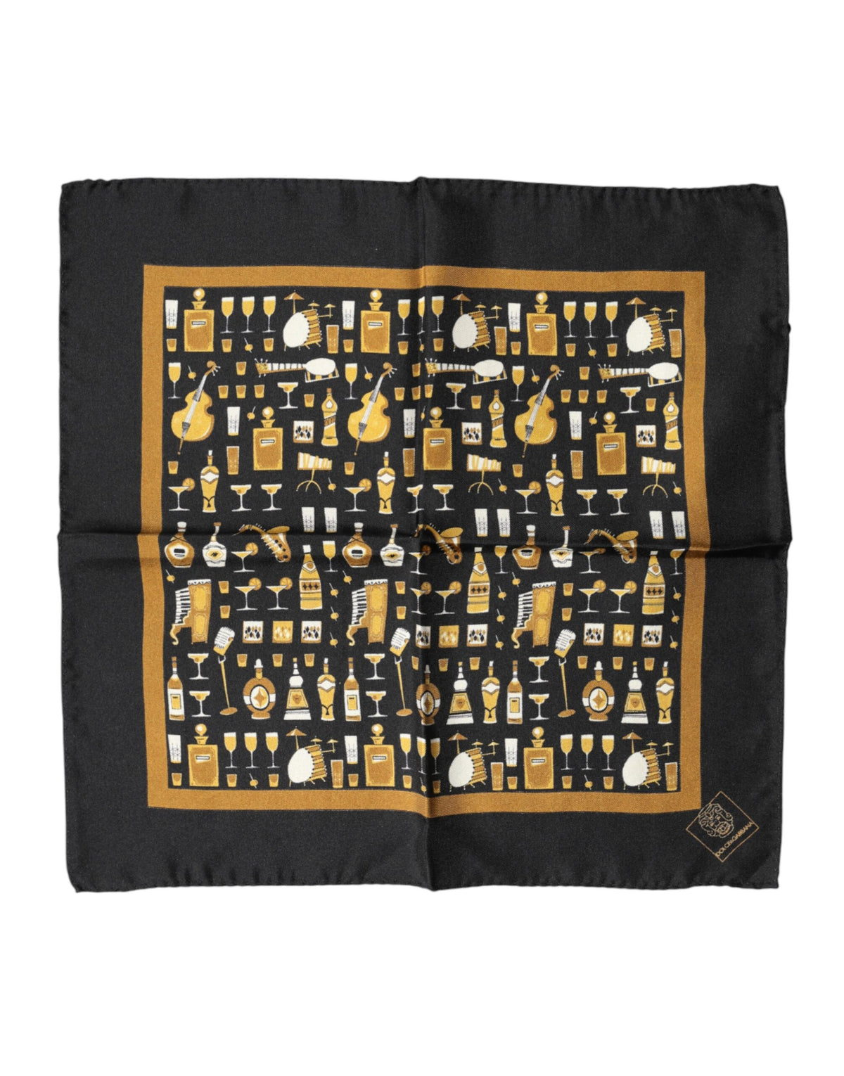 Dolce & Gabbana Black Jazz Club Square Handkerchief Scarf
