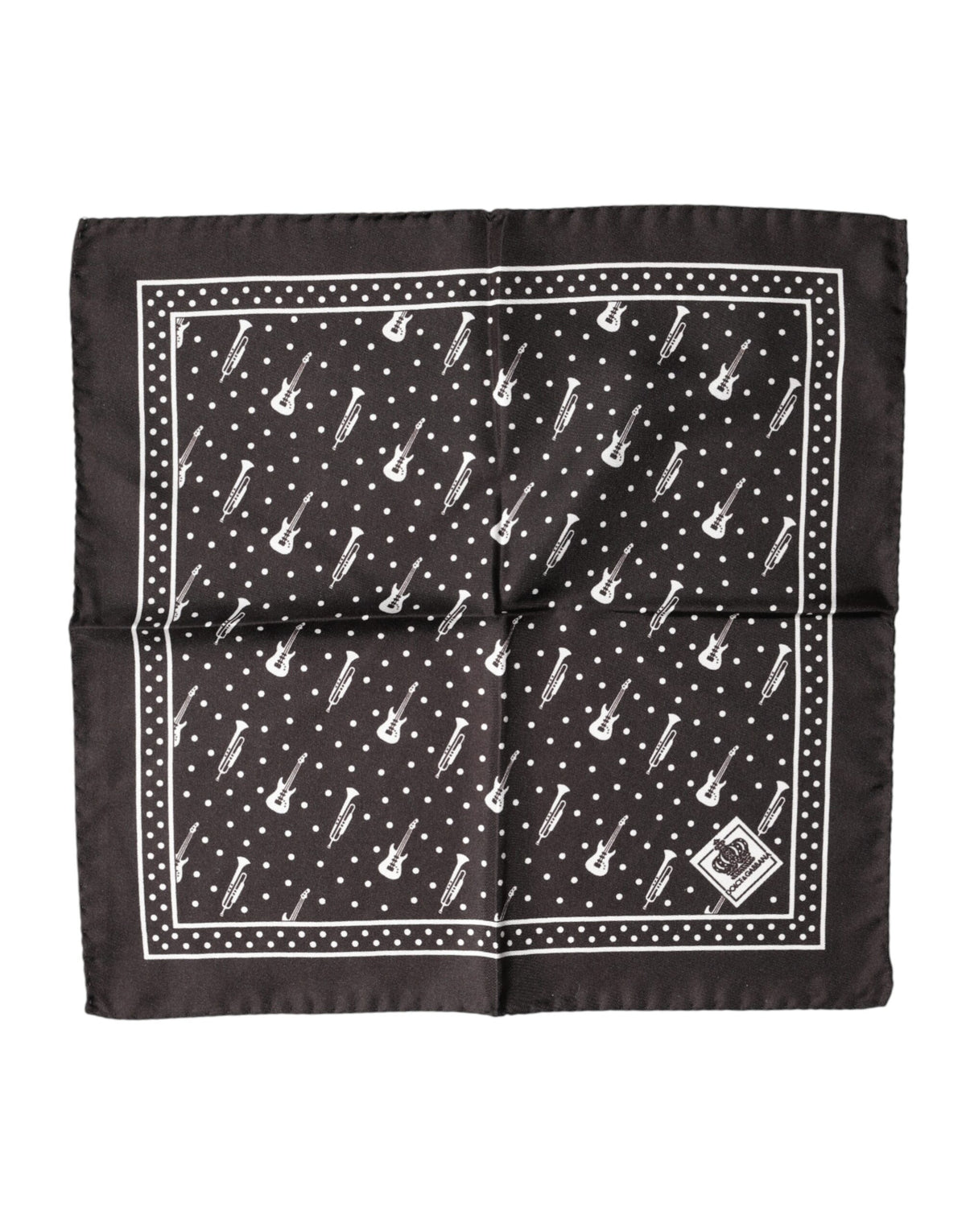 Dolce & Gabbana Black Guitar Trumpet Men Handkerchief Scarf