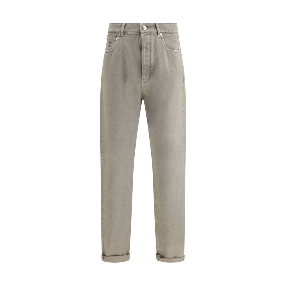 Brunello Cucinelli Bicolor Cotton Straight-Leg Jeans