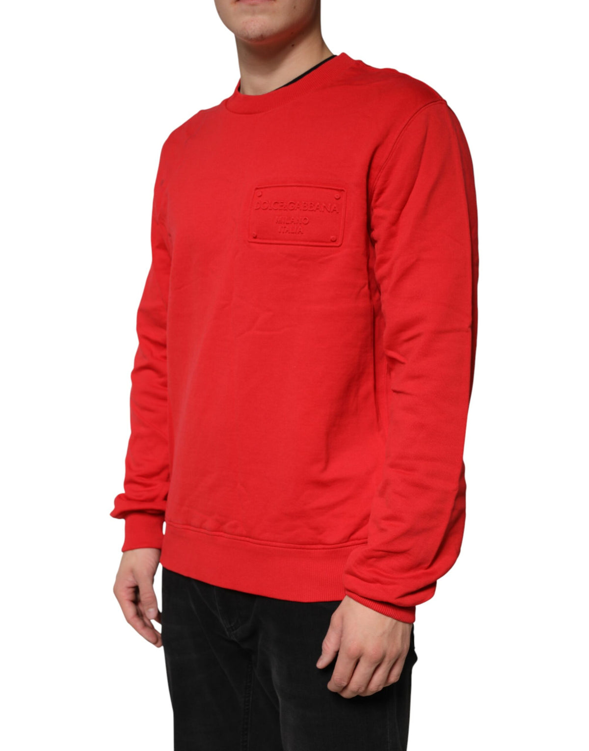 Dolce & Gabbana Red Logo Cotton Crew Neck Sweatshirt Sweater