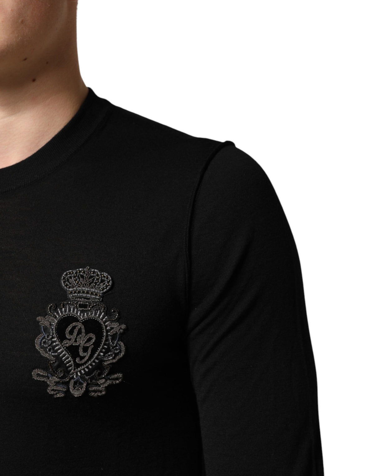 Dolce & Gabbana Black Crest Wool Crew Neck Pullover  Sweater
