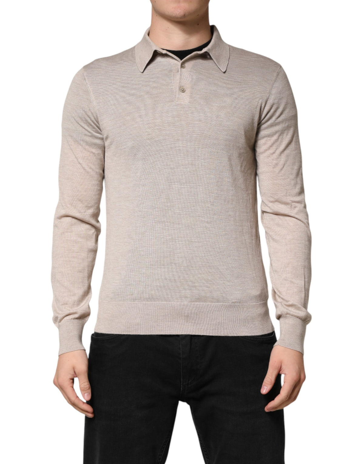 Dolce & Gabbana Beige Cashmere Collared PoloPullover  Sweater