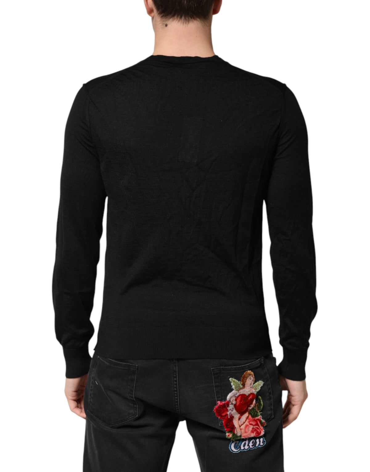 Dolce & Gabbana Black Cashmere V-Neck Men Pullover Sweater