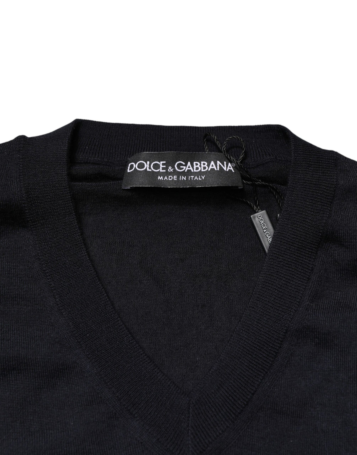 Dolce & Gabbana Black Cashmere V-Neck Men Pullover Sweater