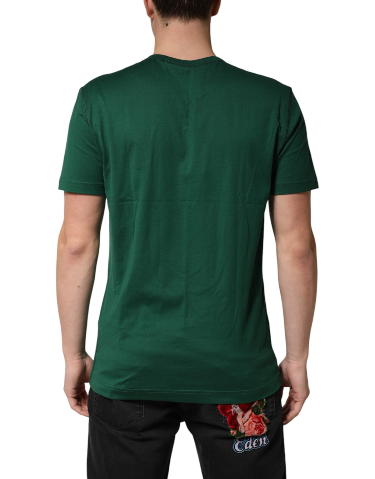 Dolce & Gabbana Green Logo Plaque Cotton Crew Neck T-shirt