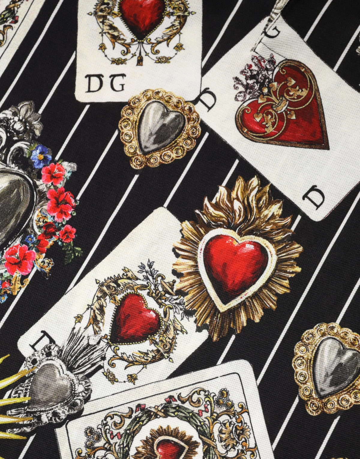Dolce & Gabbana Black Card Heart Print Cotton Polo T-shirt