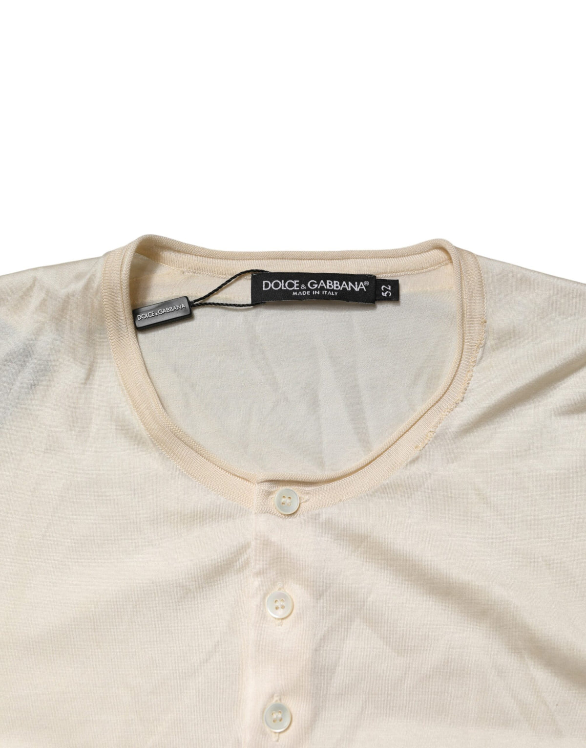 Dolce & Gabbana Off White Cotton Blend Men Henley T-shirt