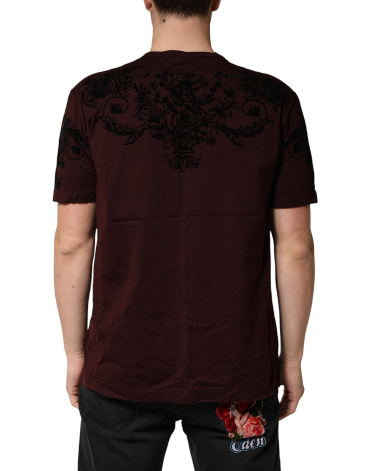 Dolce & Gabbana Maroon DG Crown Floral Crewneck Men T-shirt
