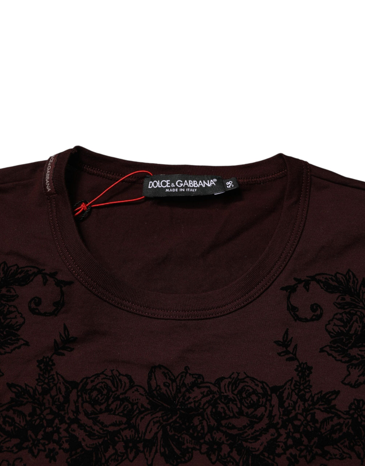 Dolce & Gabbana Maroon DG Crown Floral Crewneck Men T-shirt