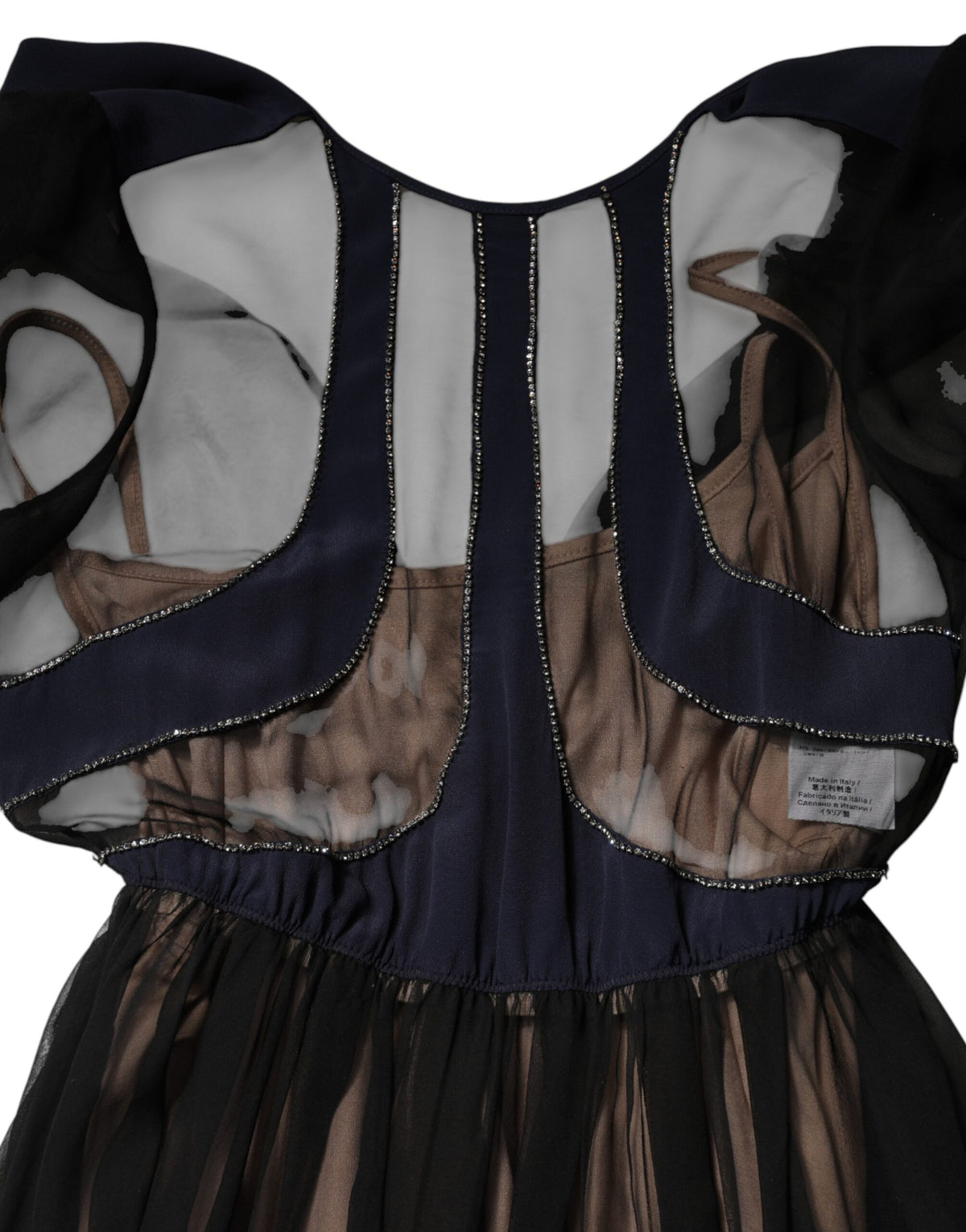 N.21 Blue Long Sleeves Sheer Silk Sheath A-line Midi Dress