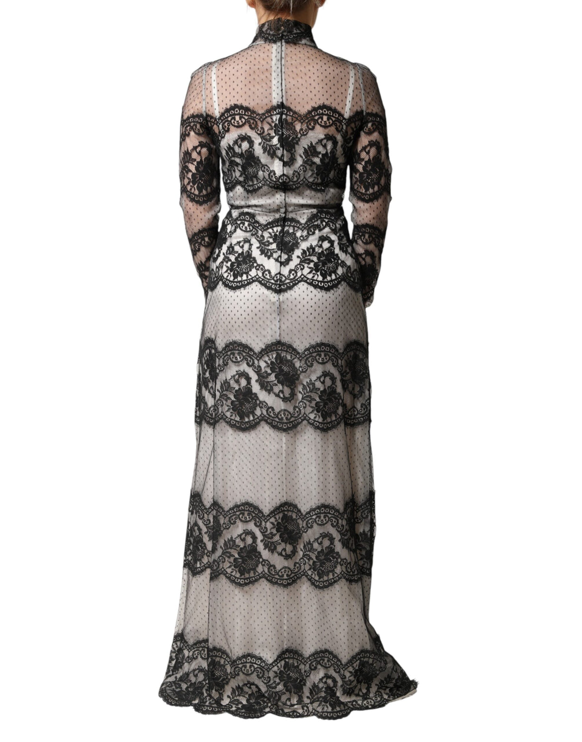 Dolce & Gabbana Black White Lace Silk Blend MaxiSheath Dress