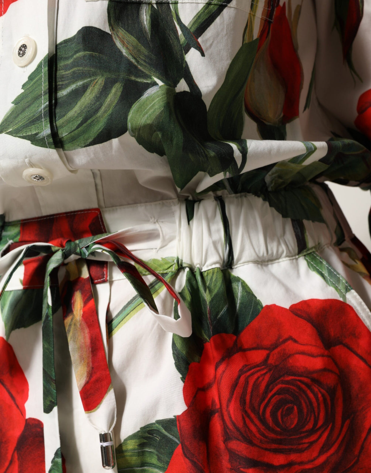 Dolce & Gabbana White Floral Print Cotton Jumpsuit Dress