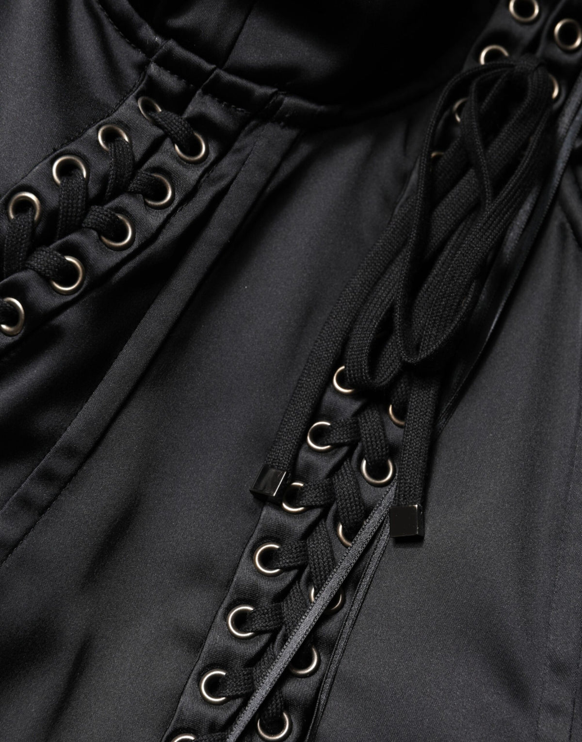 Dolce & Gabbana Black Satin Acetate Lace Eyelets Mini Dress