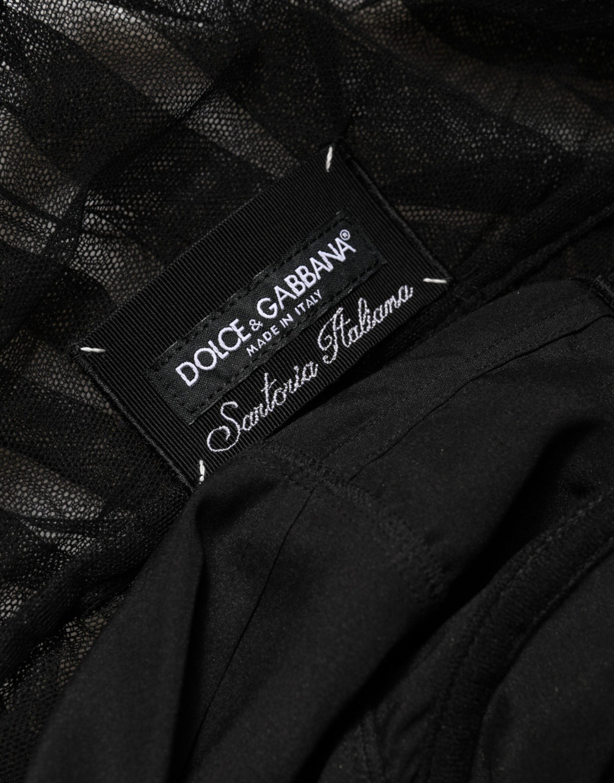 Dolce & Gabbana Black V-Neck Ruched Lace Hem Midi Dress