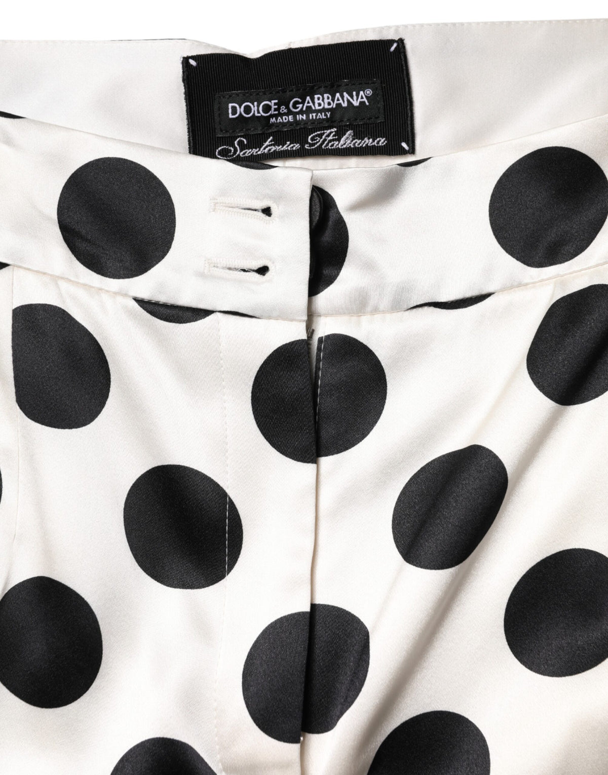Dolce & Gabbana White Black Polka Dot Silk Mid Waist Cropped Pants