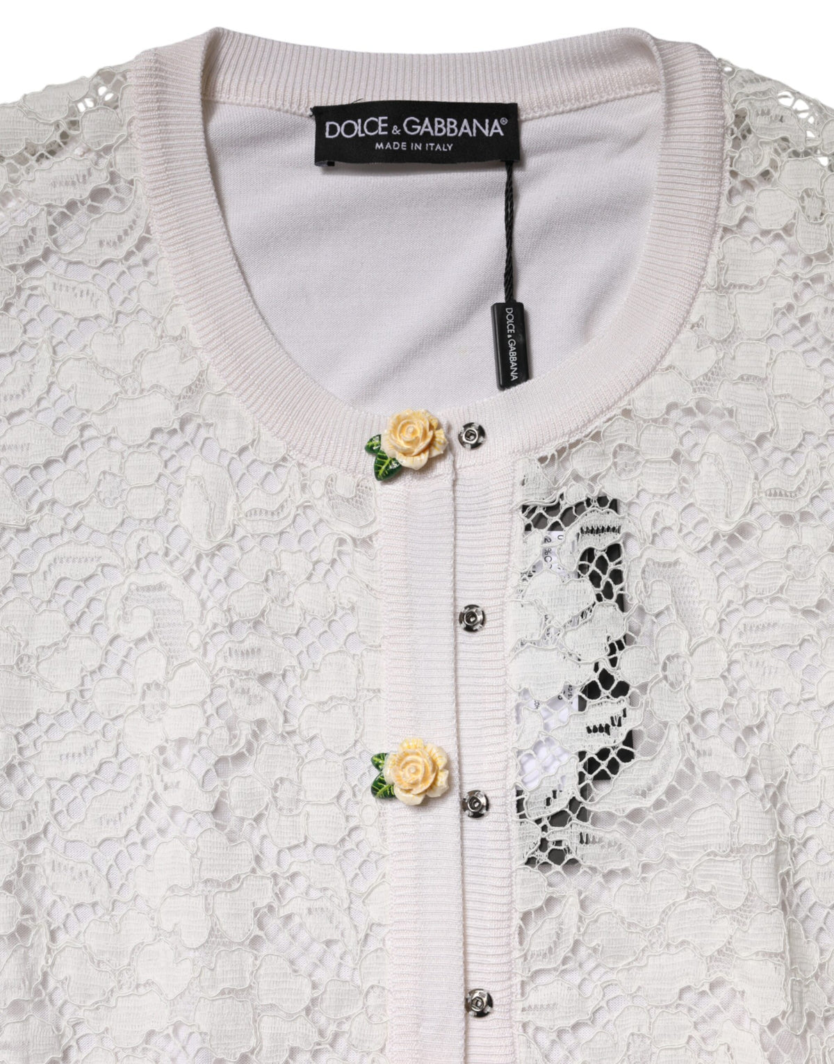 Dolce & Gabbana Cream Lace Knit Rose Button Cardigan Sweater