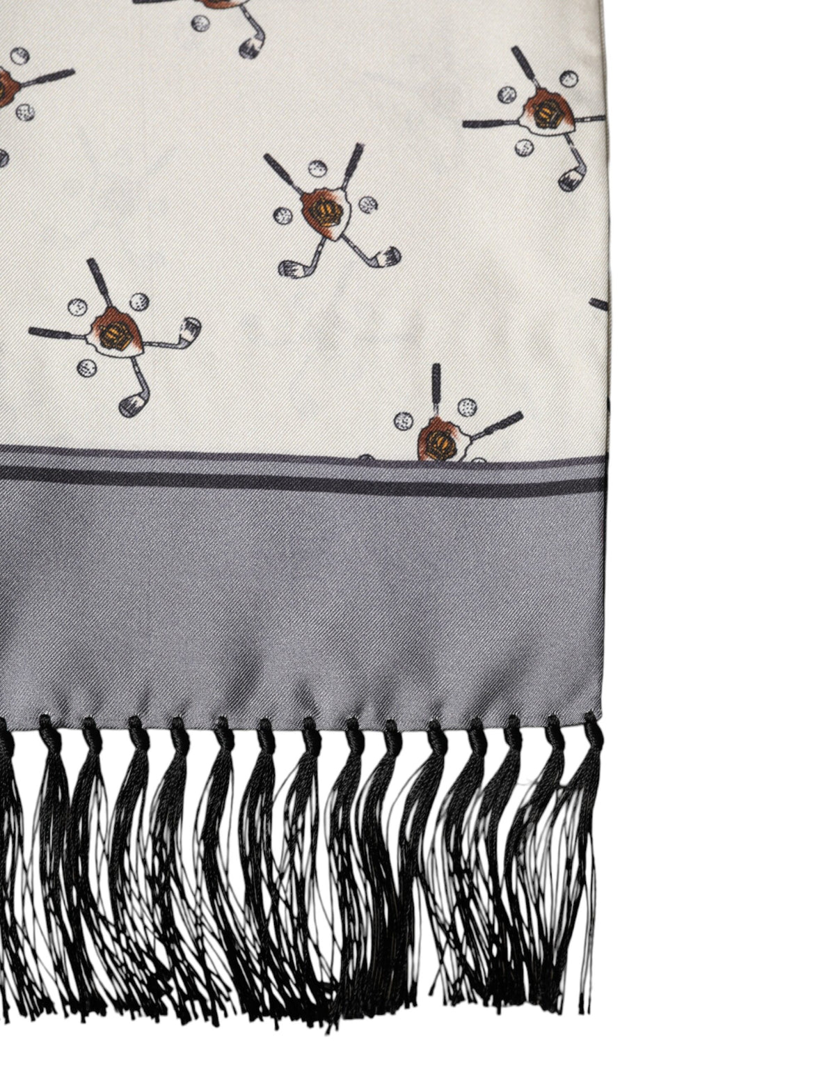 Dolce & Gabbana White Printed Fringes Wrap Foulard Men 183cm x 33cm Scarf