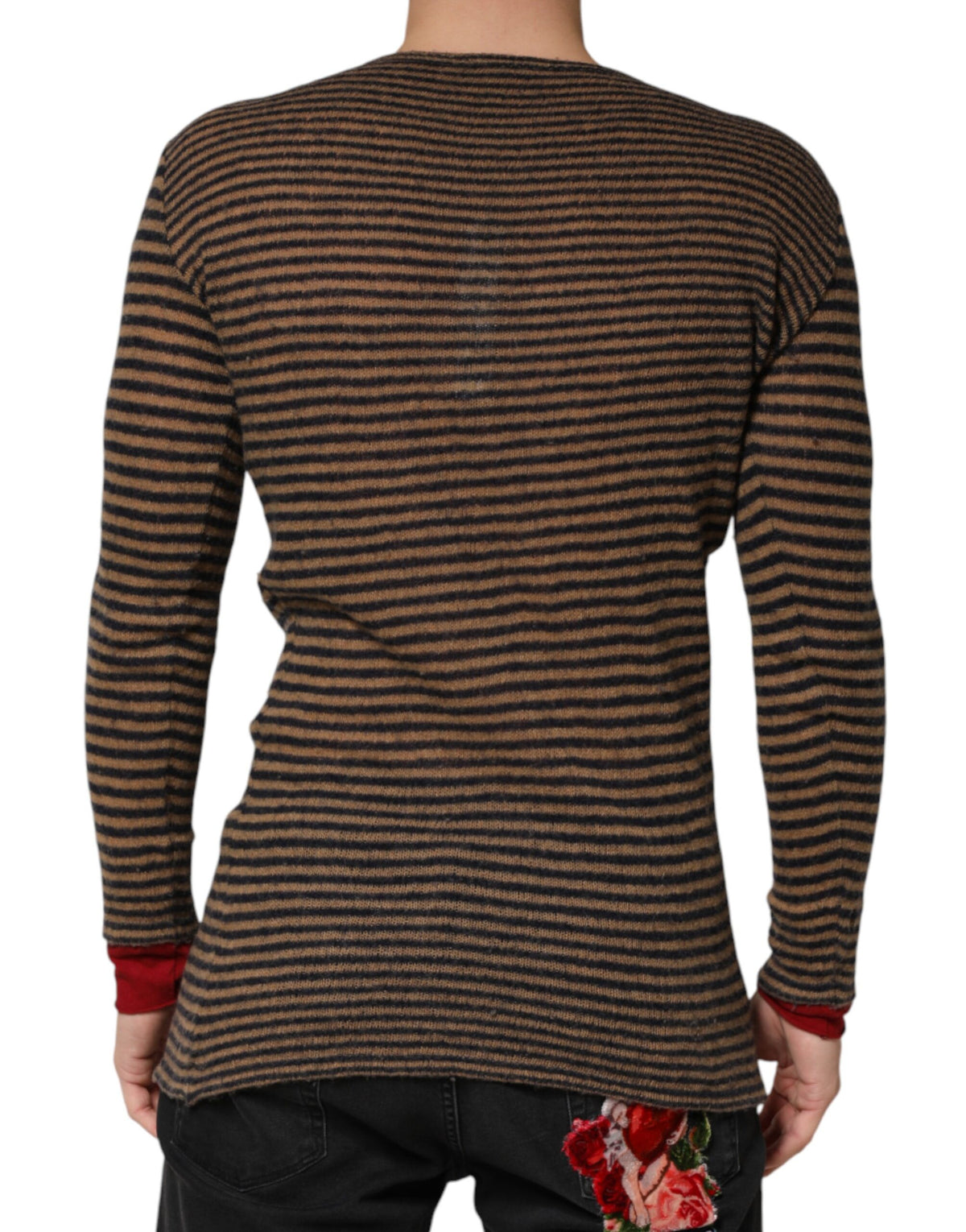 Daniele Alessandrini Brown Black Stripes Wool Crew Neck Pullover Sweater