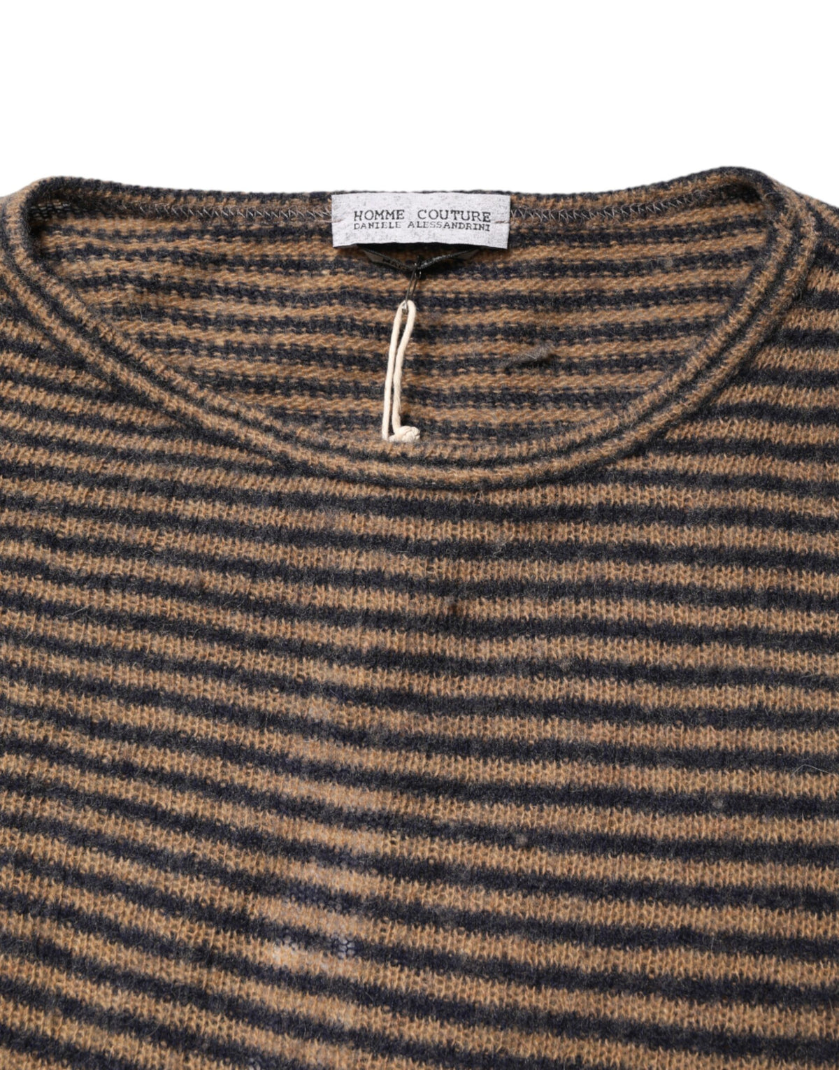 Daniele Alessandrini Brown Black Stripes Wool Crew Neck Pullover Sweater