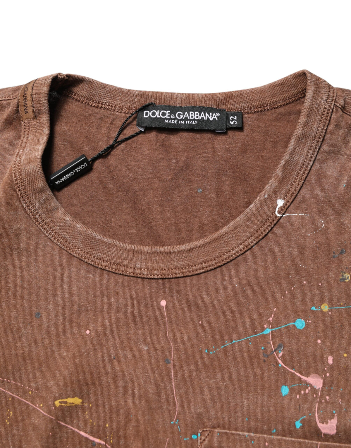 Dolce & Gabbana Brown Splash Color Cotton Crew Neck T-shirt