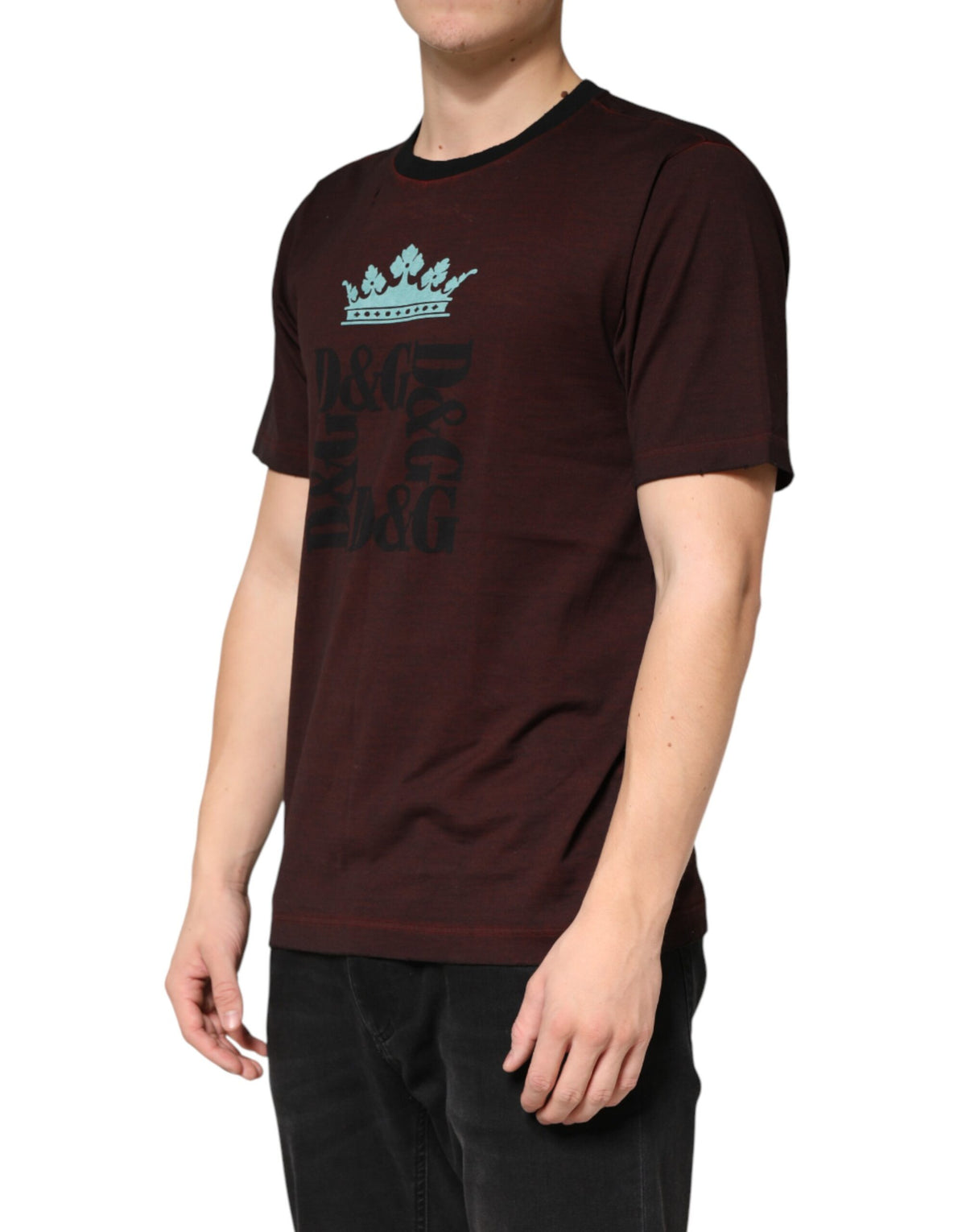 Dolce & Gabbana Maroon DG Crown Cotton Crew Neck Men T-shirt
