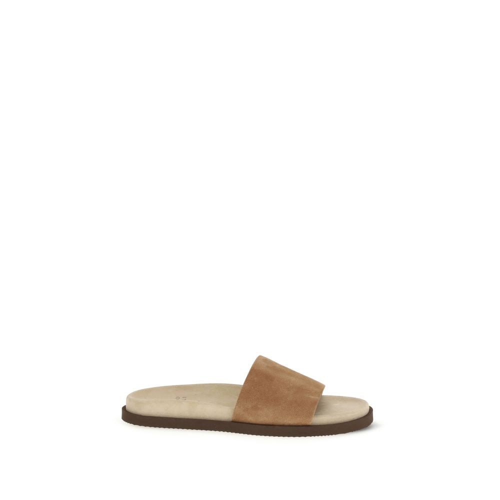 Brunello Cucinelli Beige Lamb Ovis Aries Aries Flat Sandals