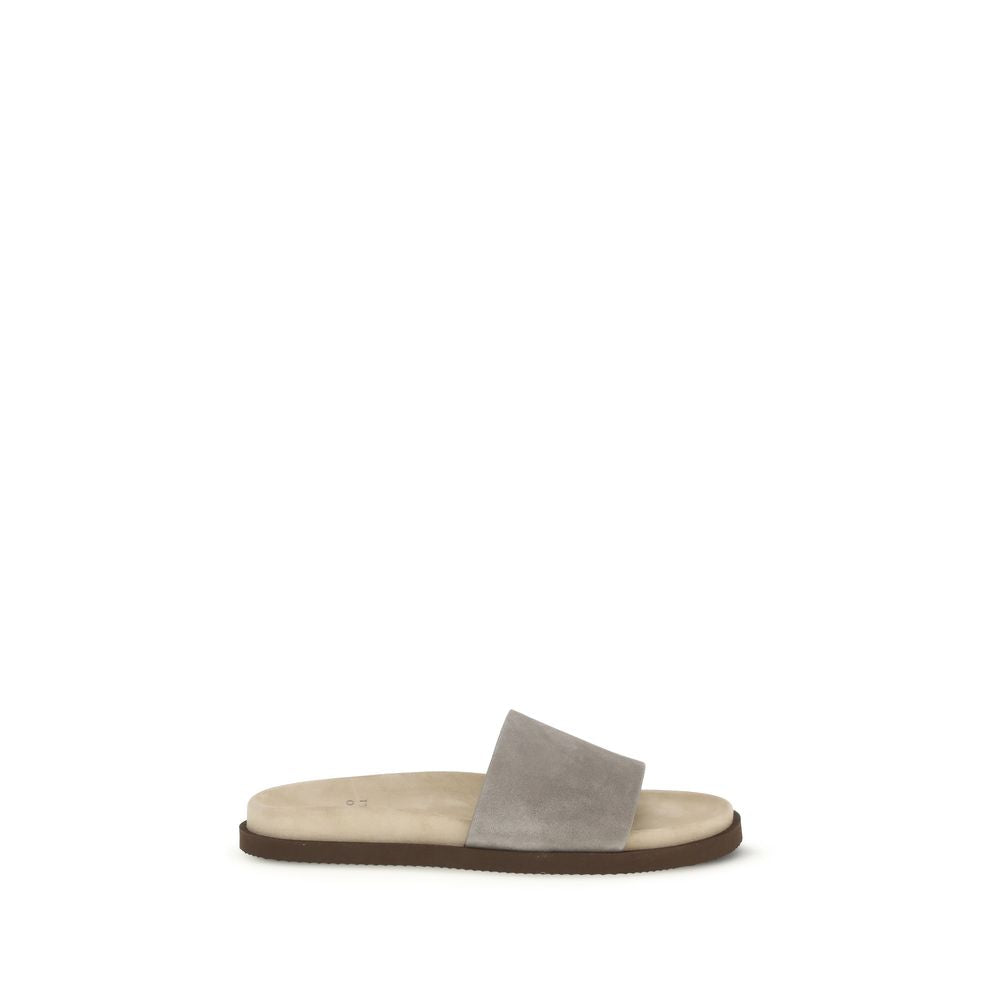 Brunello Cucinelli Gray Lamb Ovis Aries Aries Flat Sandals