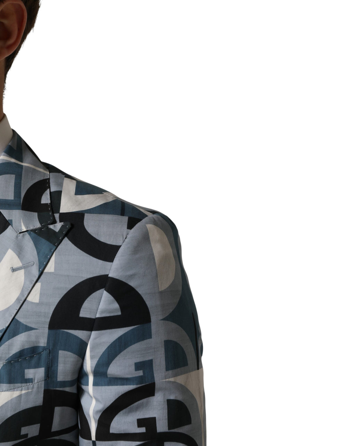 Dolce & Gabbana Blue Logo Monogram Single Breasted Blazer
