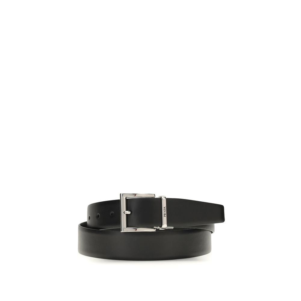 Prada Black Calf Leather Bos Taurus Regular Belt