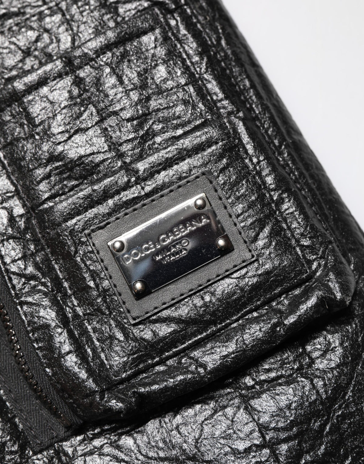 Dolce & Gabbana Black Cellulose Leather FullZip Biker Jacket