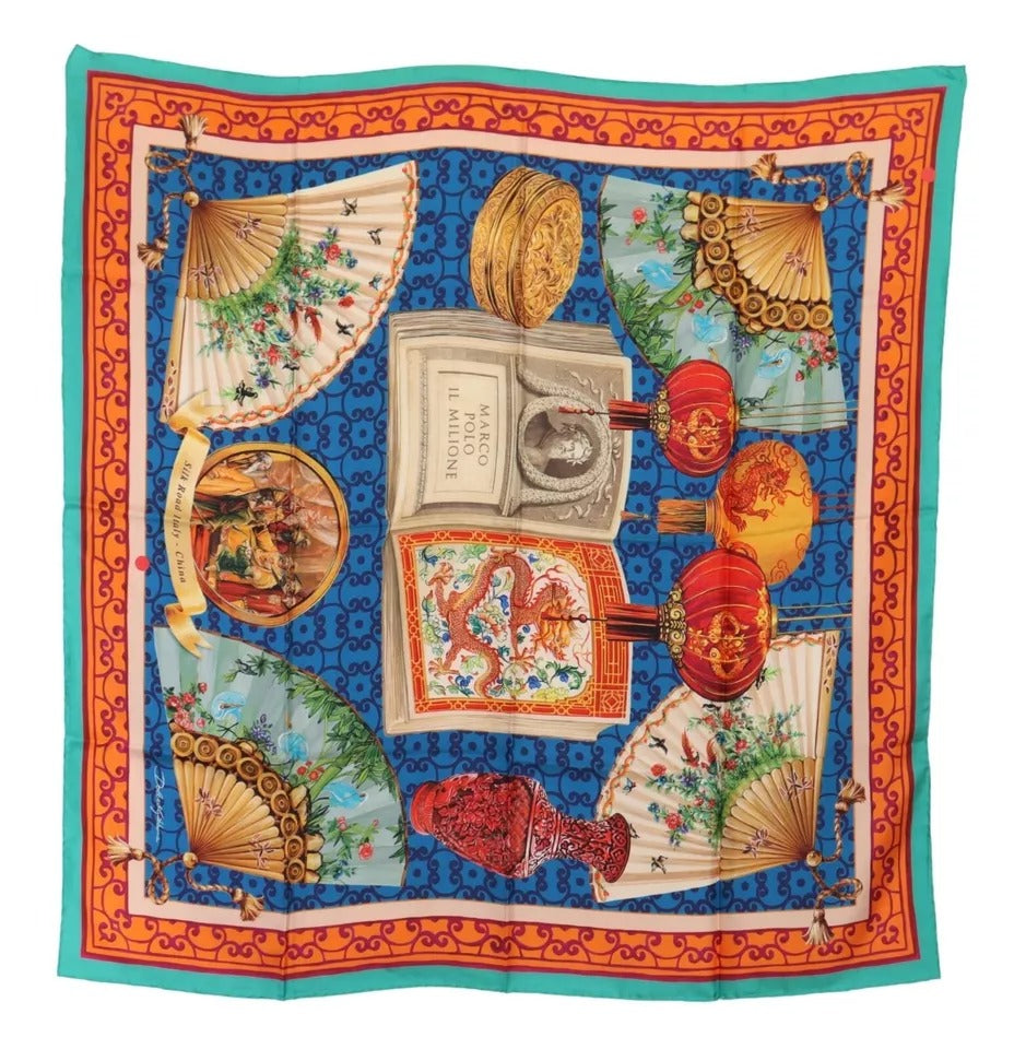 Foulard châle en nylon à imprimé dragon et éventails multicolores Dolce &amp; Gabbana