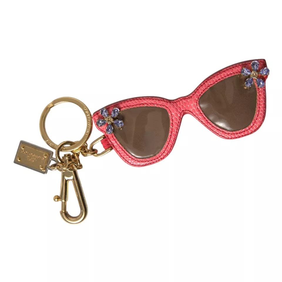 Porte-clés en métal doré avec lunettes de soleil en cuir rouge et cristaux Dolce &amp; Gabbana