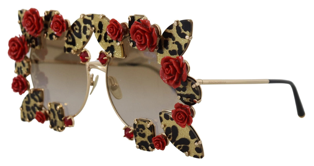 Gafas de sol elegantes con adornos de rosas y forma redonda de Dolce &amp; Gabbana