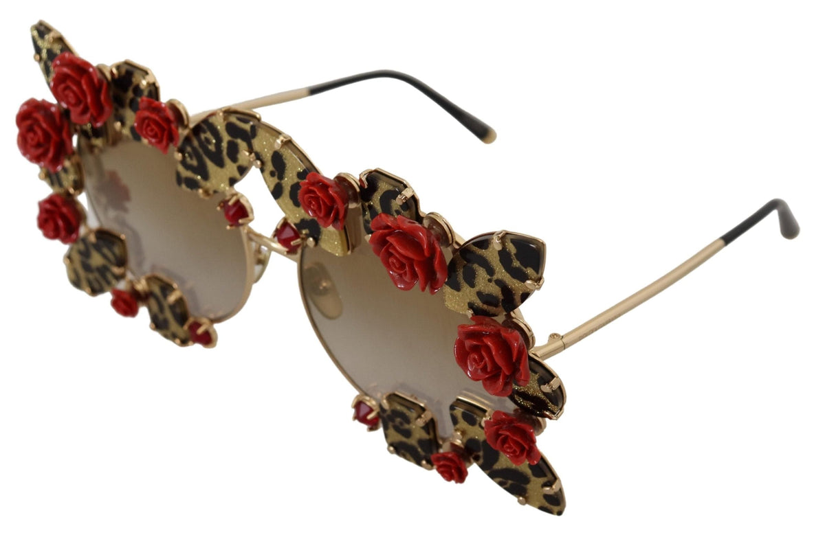 Gafas de sol elegantes con adornos de rosas y forma redonda de Dolce &amp; Gabbana