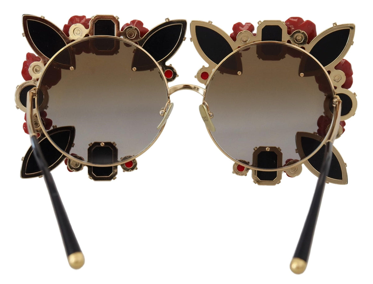 Gafas de sol elegantes con adornos de rosas y forma redonda de Dolce &amp; Gabbana