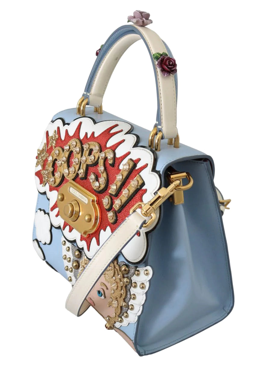 Dolce & Gabbana Dolce & Gabbana Dolce & Gabbana Blue Leather OOPS Roses Crossbody WELCOME Women's Bag