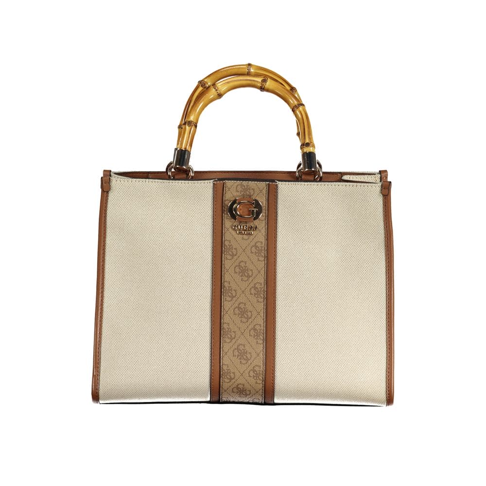 Bolso de mano de algodón beige Guess Jeans