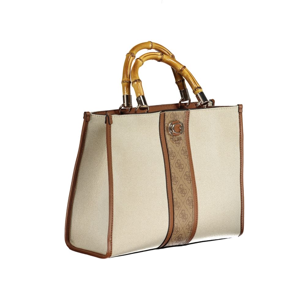 Bolso de mano de algodón beige Guess Jeans