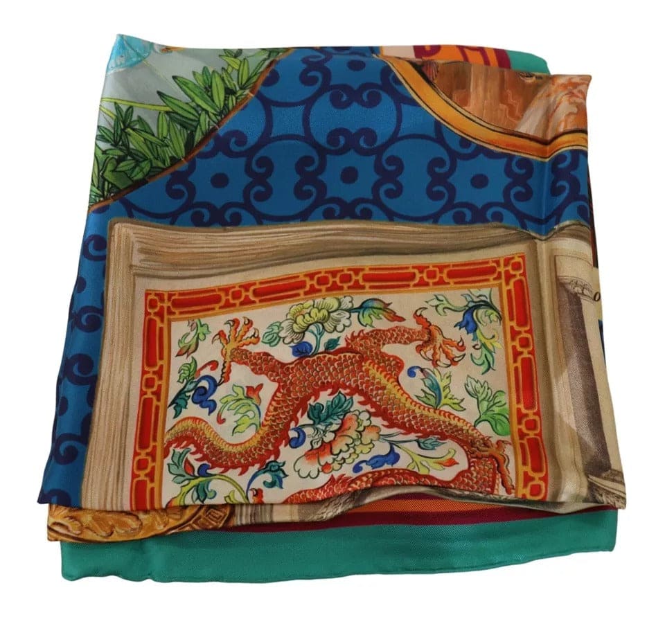 Foulard châle en nylon à imprimé dragon et éventails multicolores Dolce &amp; Gabbana