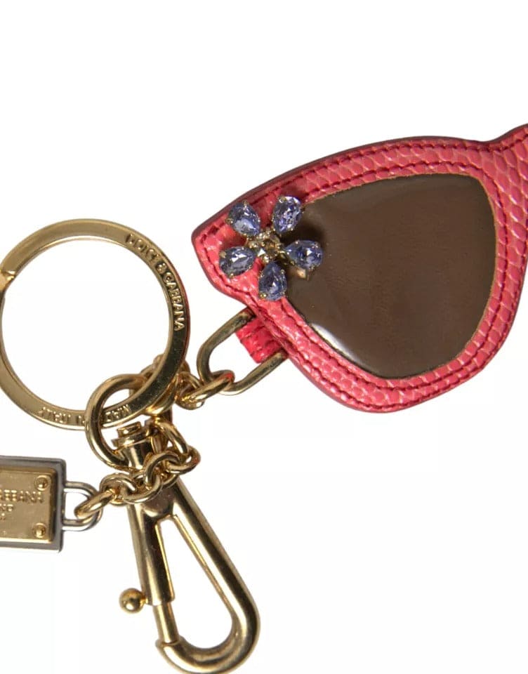 Porte-clés en métal doré avec lunettes de soleil en cuir rouge et cristaux Dolce &amp; Gabbana