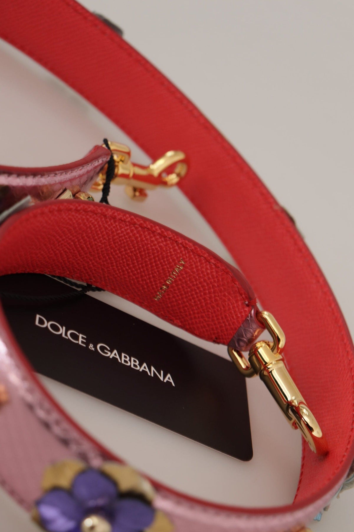 Correa de hombro elegante de piel rosa metalizada de Dolce &amp; Gabbana