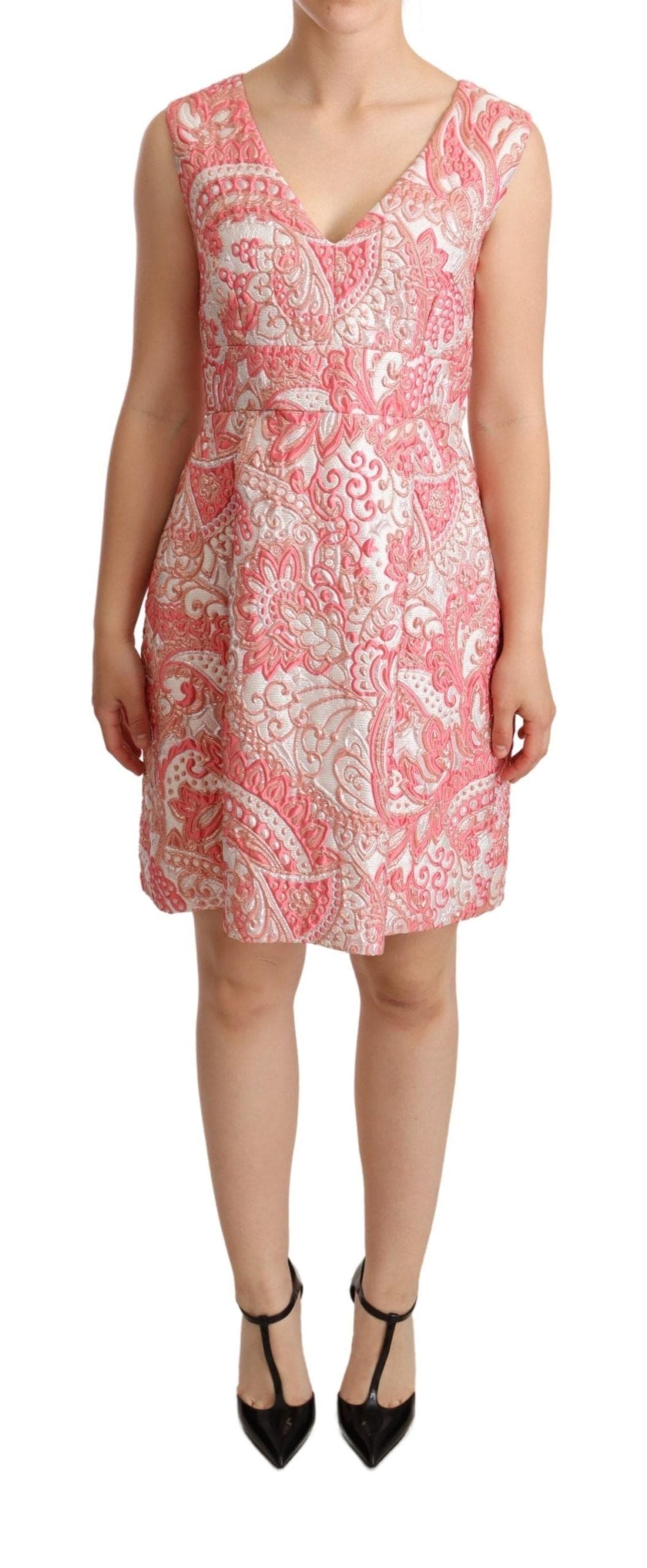 Vestido tubo plisado con estampado floral en jacquard rosa de Dolce &amp; Gabbana