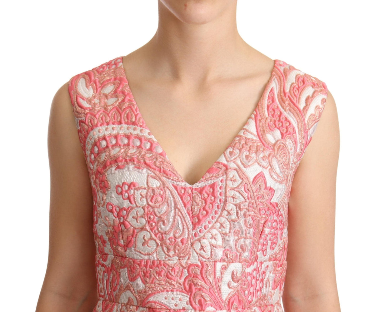 Robe fourreau plissée en jacquard fleuri rose Dolce &amp; Gabbana